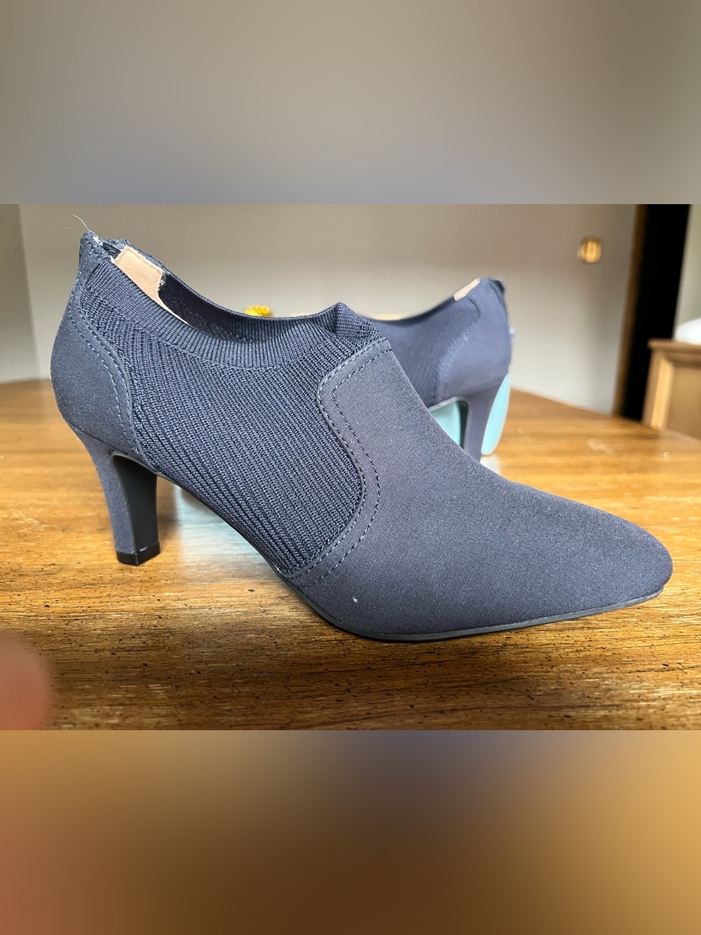 Life Stride Navy Knit Slip-On Heel Booties